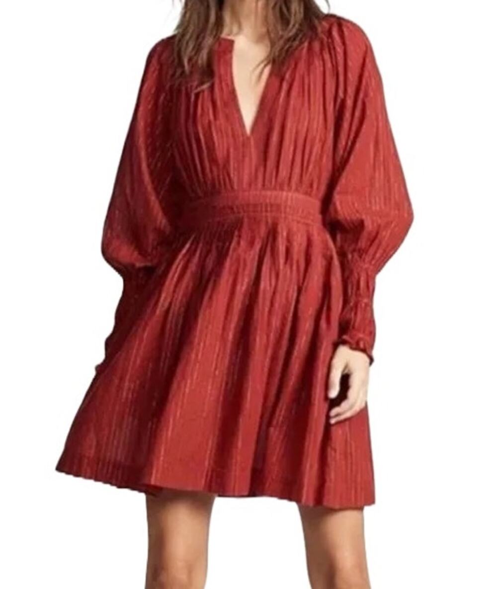 Ulla Johnson Rory Ruby Metallic Lurex Cotton Mini Dress Size 2